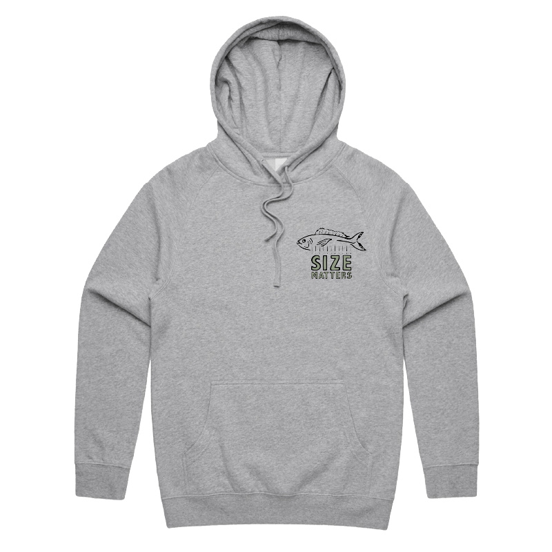 S / Grey / Small Front Print Size Matters 🐟📏 – Unisex Hoodie