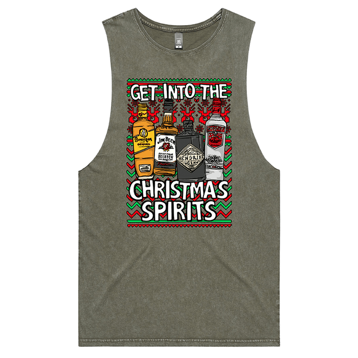 S / Moss / Large Front Design Christmas Spirits 🥃 - Tank