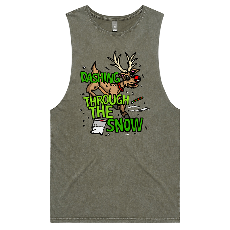 S / Moss / Large Front Design Dashing Through The Snow ❄️🦌 - Tank