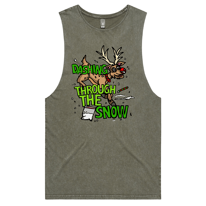 S / Moss / Large Front Design Dashing Through The Snow ❄️🦌 - Tank