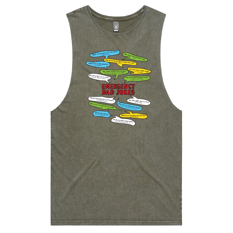 S / Moss / Large Front Design Emergency Dad Jokes 🚨 – Tank