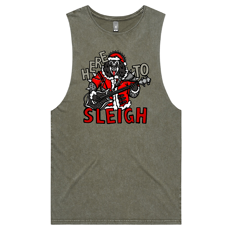 S / Moss / Large Front Design Here To Sleigh 🎅🤘 - Tank