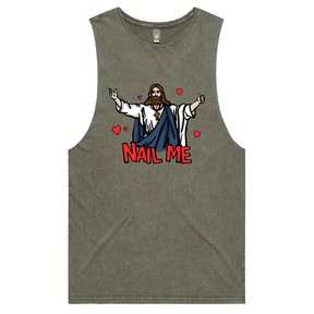 S / Moss / Large Front Design Nail Me 🙏🔨 – Tank