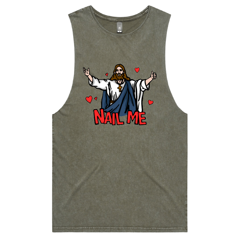 S / Moss / Large Front Design Nail Me 🙏🔨 – Tank
