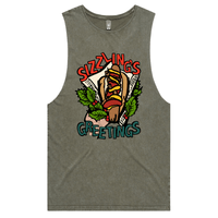 S / Moss / Large Front Design Sizzlin's Greetings 🌭🎅 - Tank