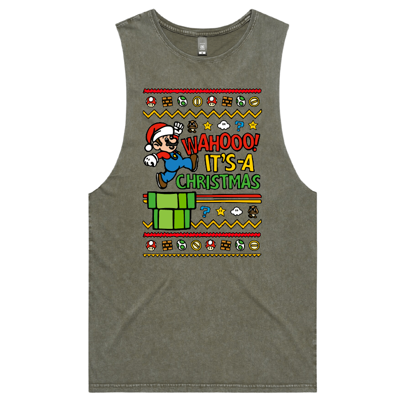 S / Moss / Large Front Design Super Christmas 🍄🎅 - Tank