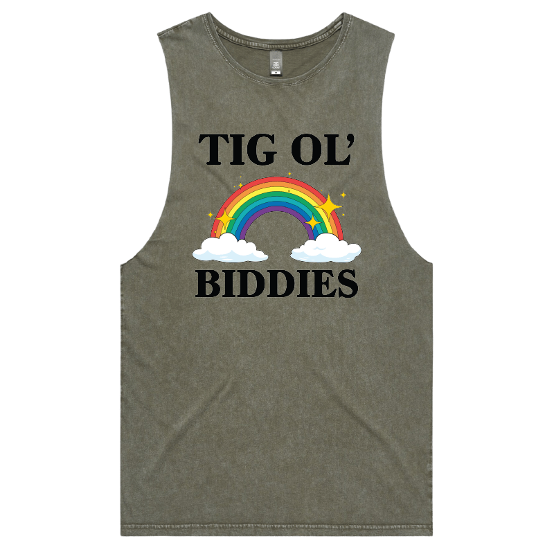 S / Moss / Large Front Design Tig Ol’ Biddies 🍒🤤 - Tank