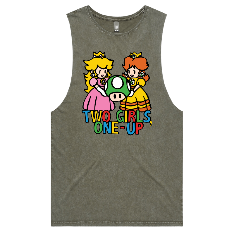 S / Moss / Large Front Design Two Girls One-Up 🍄📤 – Tank