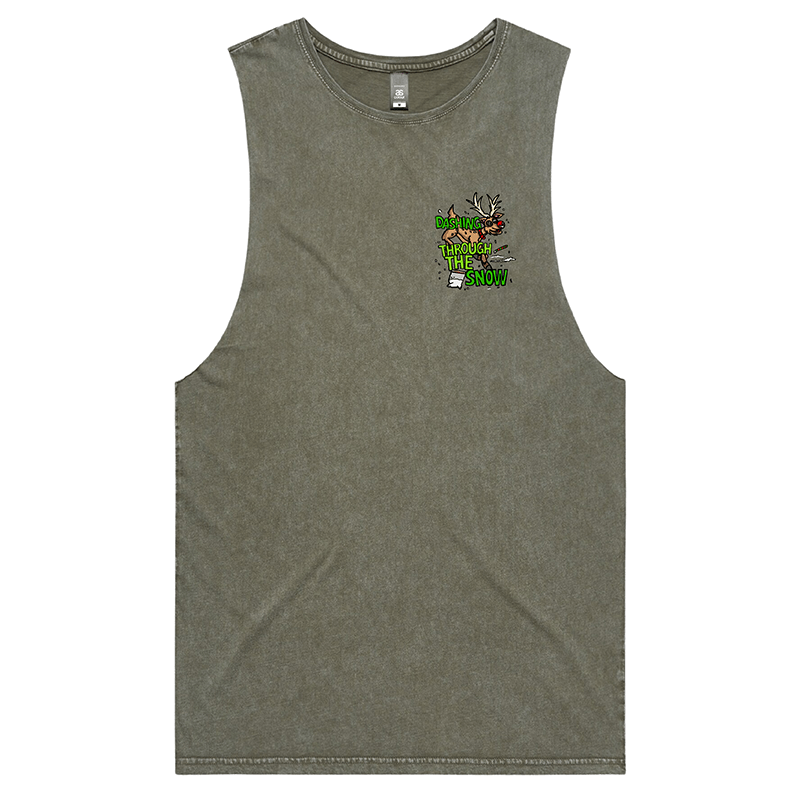 S / Moss / Small Front Design Dashing Through The Snow ❄️🦌 - Tank
