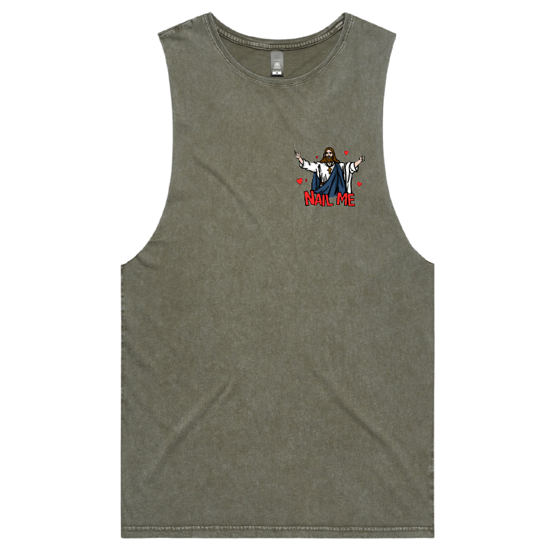 S / Moss / Small Front Design Nail Me 🙏🔨 – Tank