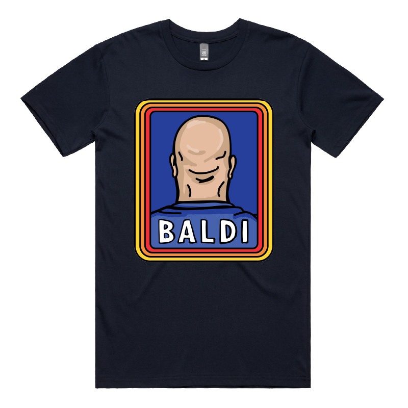 S / Navy / Large Front Design Baldi 👨🏻‍🦲✂️ – Men's T Shirt