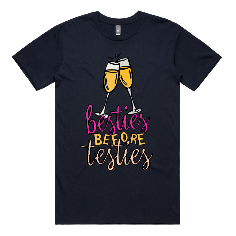 S / Navy / Large Front Design Besties Before Testies 👭🥰 – Men's T Shirt