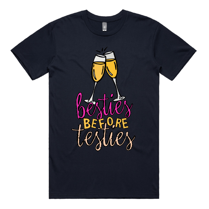 S / Navy / Large Front Design Besties Before Testies 👭🥰 – Men's T Shirt