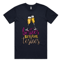S / Navy / Large Front Design Besties Before Testies 👭🥰 – Men's T Shirt