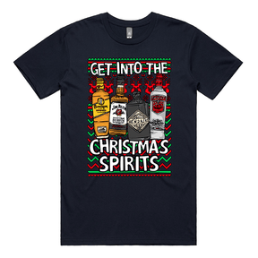 S / Navy / Large Front Design Christmas Spirits 🥃 - Men's T Shirt