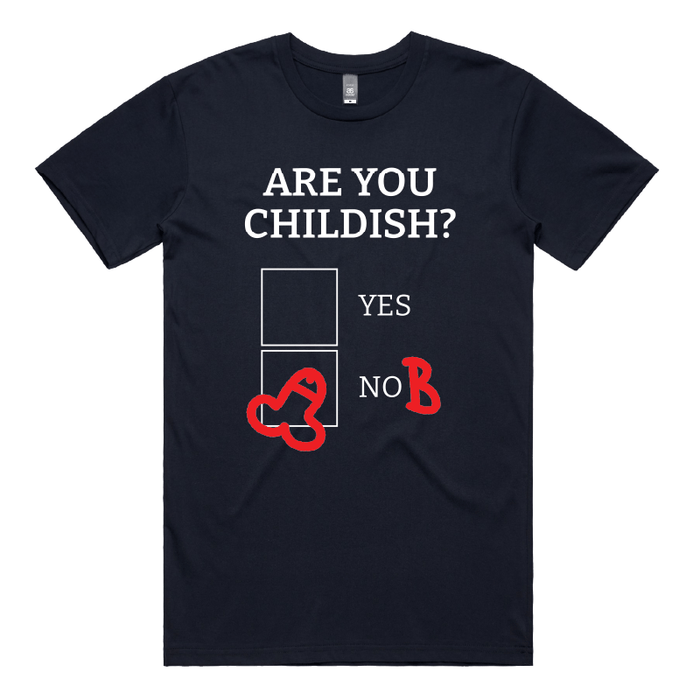 S / Navy / Large Front Design Definitely Not Childish 📋🖕 - Men's T Shirt