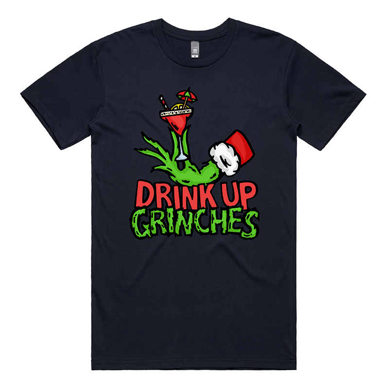 S / Navy / Large Front Design Drink Up Grinches 😈🎄 - Men's T Shirt