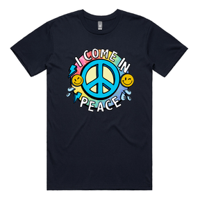 S / Navy / Large Front Design I Come In Peace ☮️ – Men's T Shirt
