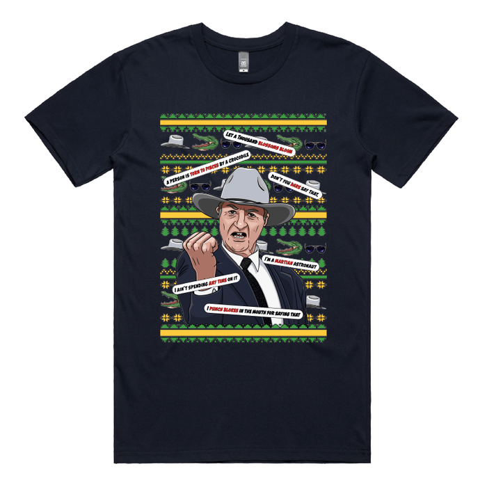 S / Navy / Large Front Design Katter's Croc-mas 🤜🐊 - Men's T Shirt