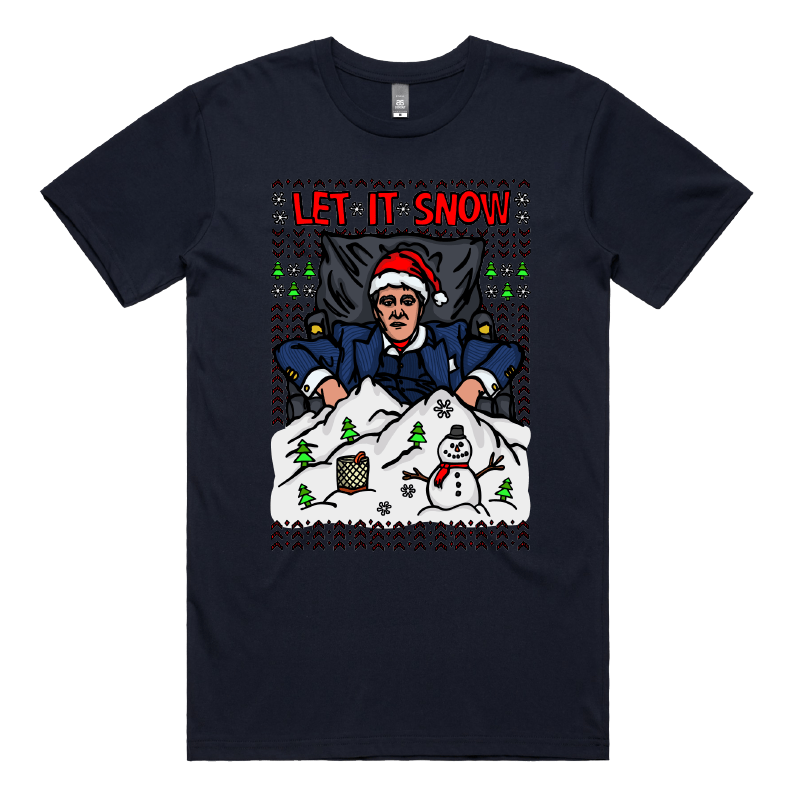 S / Navy / Large Front Design Let It Snow Scarface ❄️🤌 - Men's T Shirt