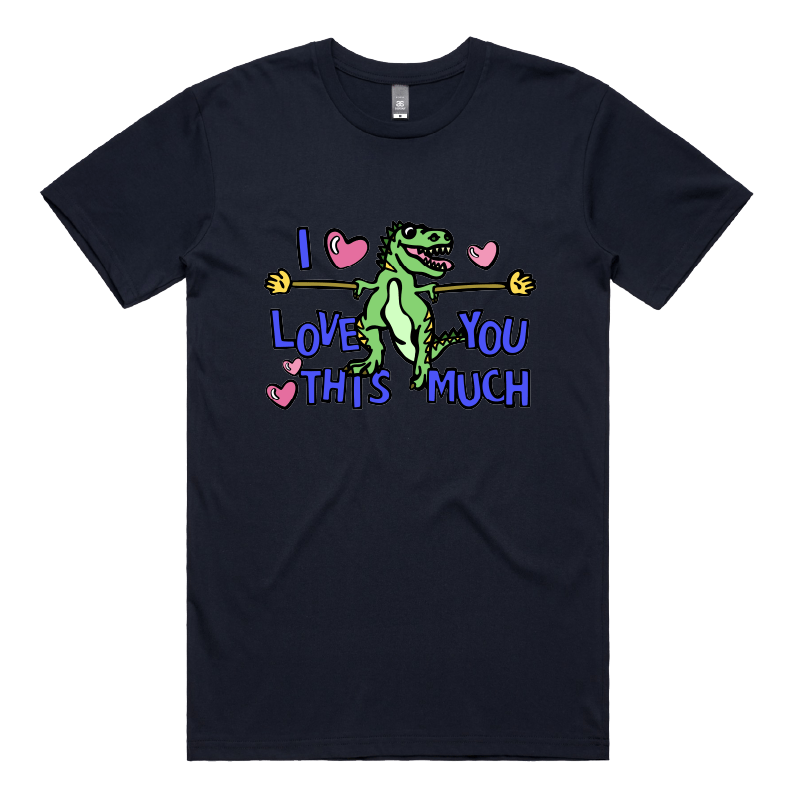 S / Navy / Large Front Design Love You This Much 🦕📏 – Men's T Shirt