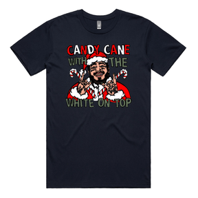 S / Navy / Large Front Design Malone’s Candy Canes 🍬❄️ - Men's T Shirt