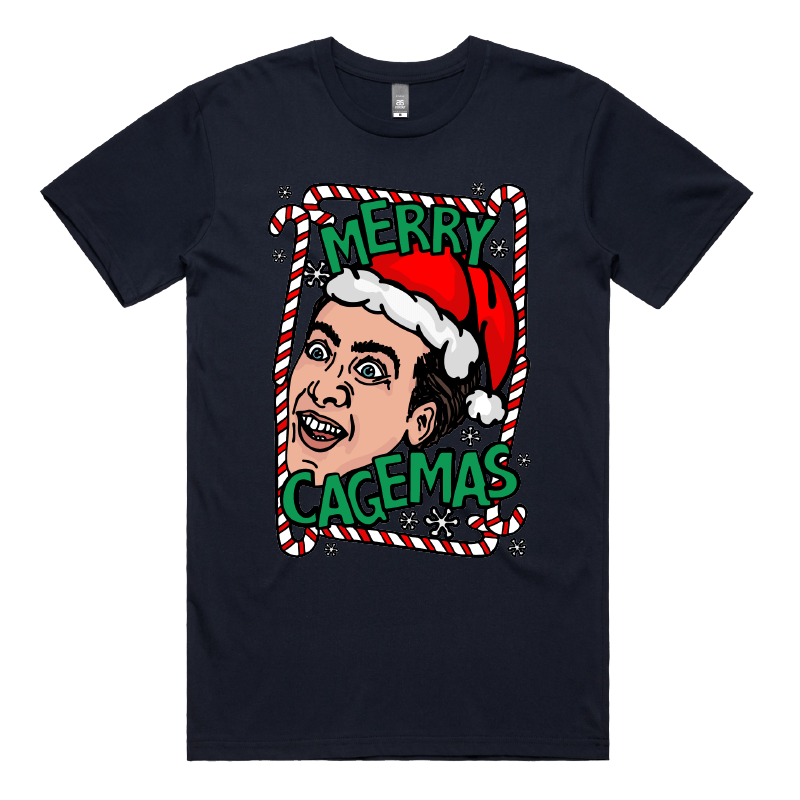 S / Navy / Large Front Design Merry Cagemas Saint Nicholas 🤪🎅 - Men's T Shirt