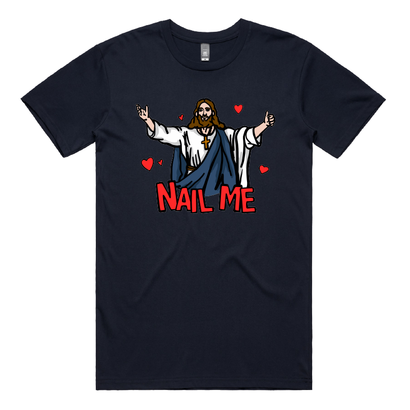 S / Navy / Large Front Design Nail Me 🙏🔨 – Men's T Shirt