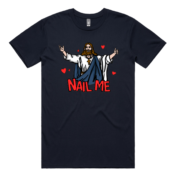 S / Navy / Large Front Design Nail Me 🙏🔨 – Men's T Shirt