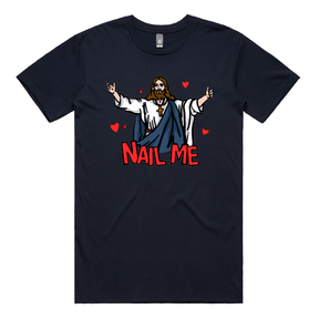 S / Navy / Large Front Design Nail Me 🙏🔨 – Men's T Shirt