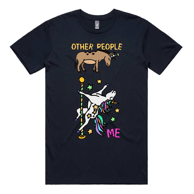 S / Navy / Large Front Design Not Like The Others  🐴🦄 – Men's T Shirt