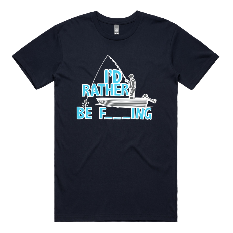 S / Navy / Large Front Design Rather Be Fishing 🐟🍆 - Men's T Shirt