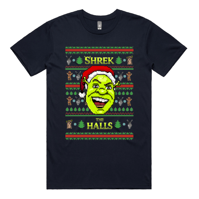 S / Navy / Large Front Design Shrek The Halls 💚🎄 - Men's T Shirt