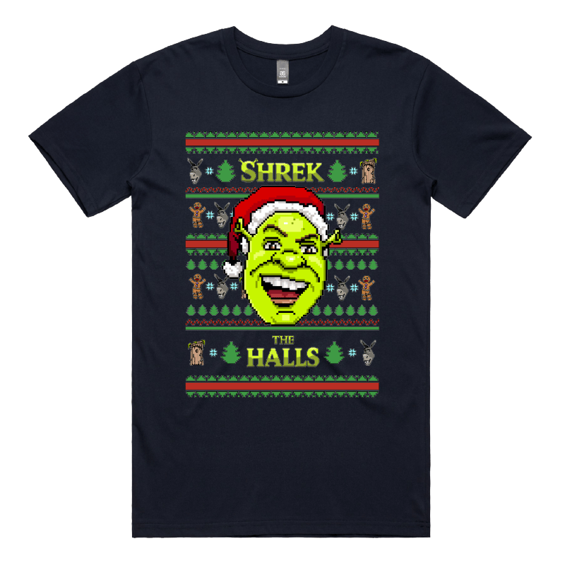 S / Navy / Large Front Design Shrek The Halls 💚🎄 - Men's T Shirt
