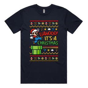 S / Navy / Large Front Design Super Christmas 🍄🎅 - Men's T Shirt