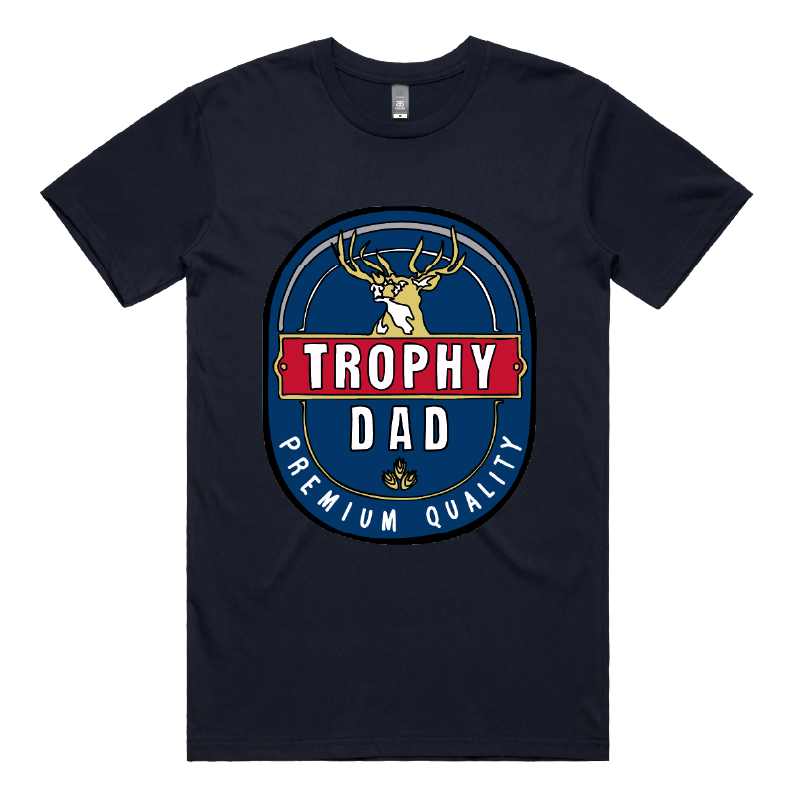 S / Navy / Large Front Design Trophy Dad 2heys 🍺🏆 – Men's T Shirt