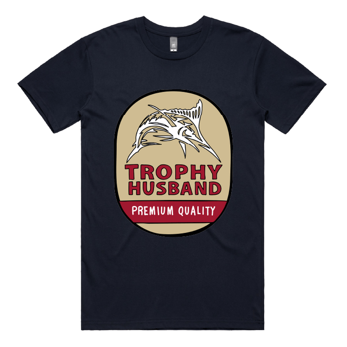 S / Navy / Large Front Design Trophy Husband Northern 🍺🏆 – Men's T Shirt