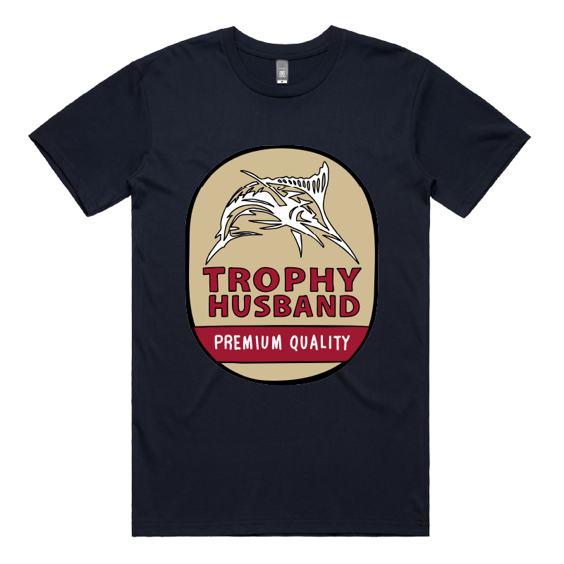 S / Navy / Large Front Design Trophy Husband Northern 🍺🏆 – Men's T Shirt