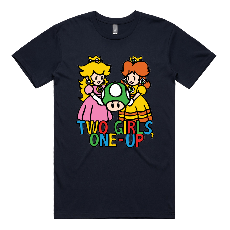 S / Navy / Large Front Design Two Girls One-Up 🍄📤 – Men's T Shirt