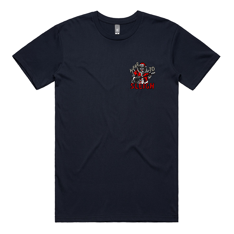 S / Navy / Small Front Design Here To Sleigh 🎅🤘 - Men's T Shirt