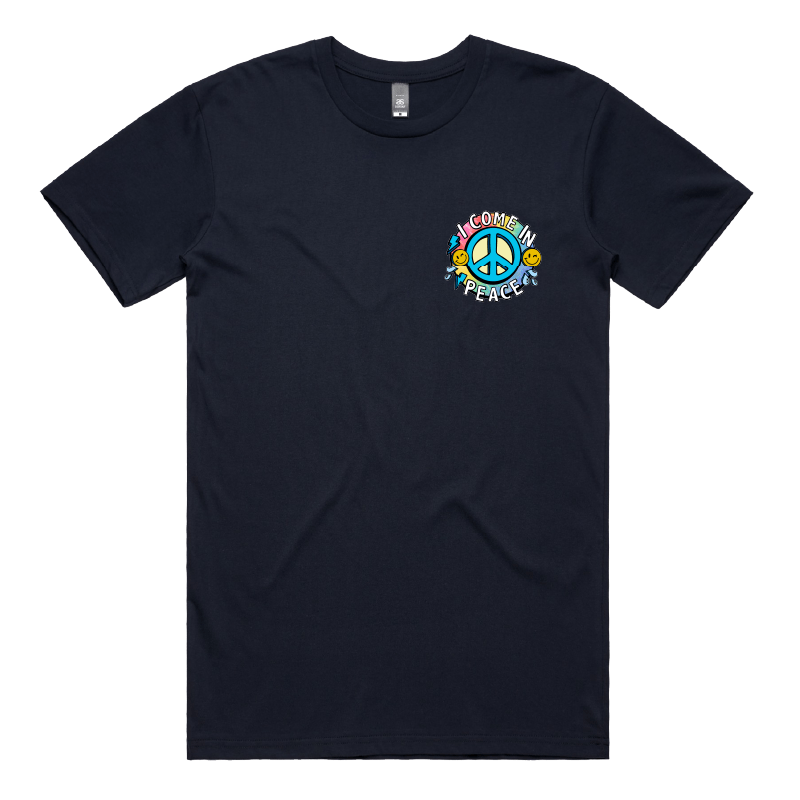 S / Navy / Small Front Design I Come In Peace ☮️ – Men's T Shirt