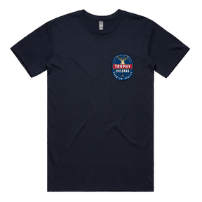 S / Navy / Small Front Design Trophy Husband 2heys 🍺🏆 – Men's T Shirt