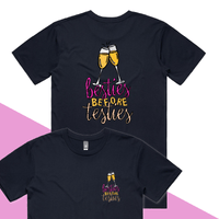 S / Navy / Small Front & Large Back Design Besties Before Testies 👭🥰 – Men's T Shirt