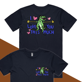 S / Navy / Small Front & Large Back Design Love You This Much 🦕📏 – Men's T Shirt