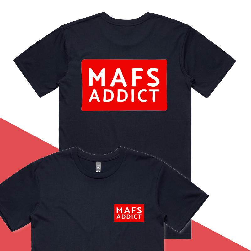 S / Navy / Small Front & Large Back Design MAFS Addict 💍🕊️ – Men's T Shirt