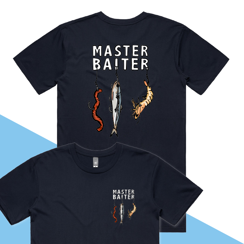 S / Navy / Small Front & Large Back Design Master Baiter 🎣 - Men's T Shirt