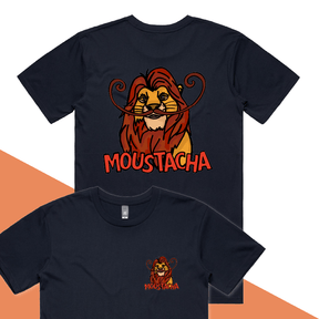 S / Navy / Small Front & Large Back Design Moustacha 🦁👨 - Men's T Shirt