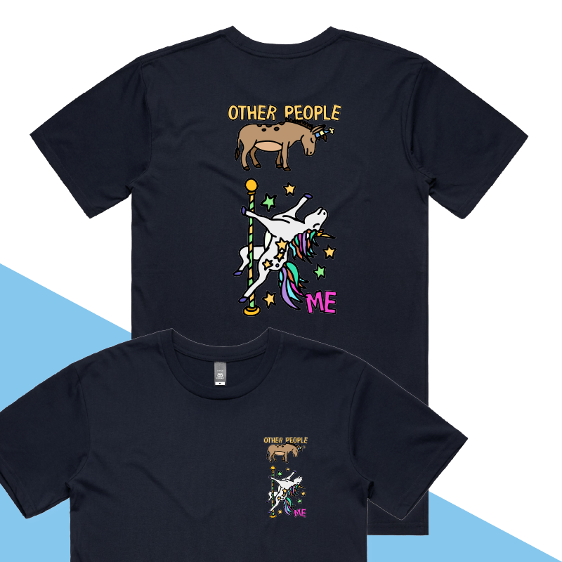 S / Navy / Small Front & Large Back Design Not Like The Others  🐴🦄 – Men's T Shirt