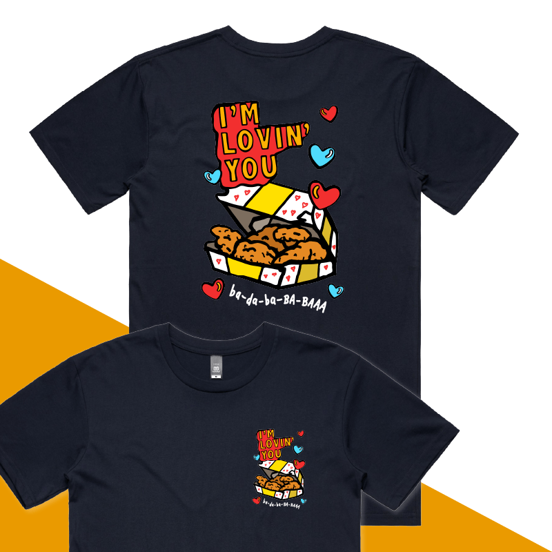 S / Navy / Small Front & Large Back Design Nugget Love 🍗💞 – Men's T Shirt
