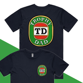 S / Navy / Small Front & Large Back Design Trophy Dad Victor Bravo 🍺🏆 – Men's T Shirt